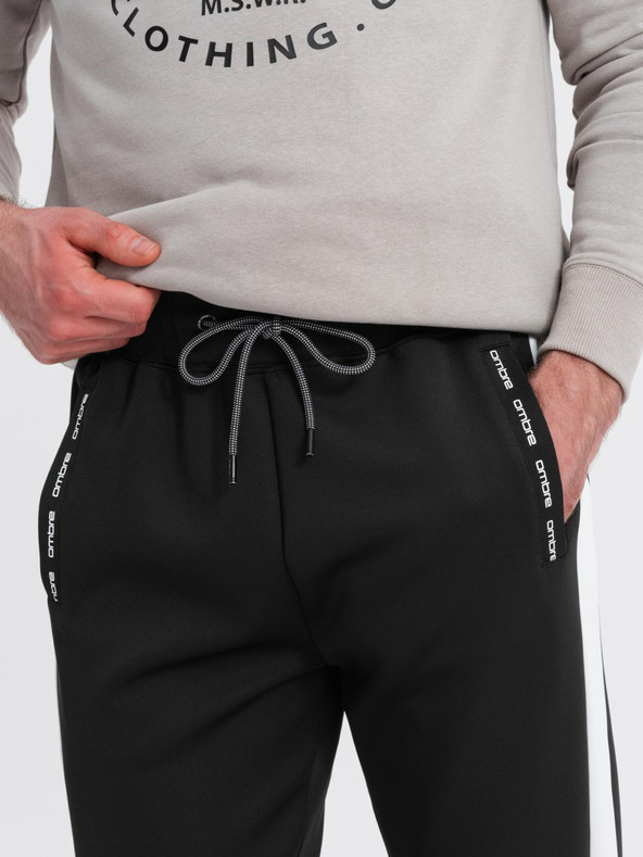 Ombre Clothing Pantaloni de trening pentru bărbați cu bordură contrastantă - negru