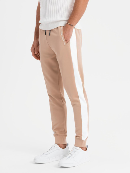 Ombre Clothing Pantaloni de trening joggers pentru bărbați cu dungi contrastante - bej