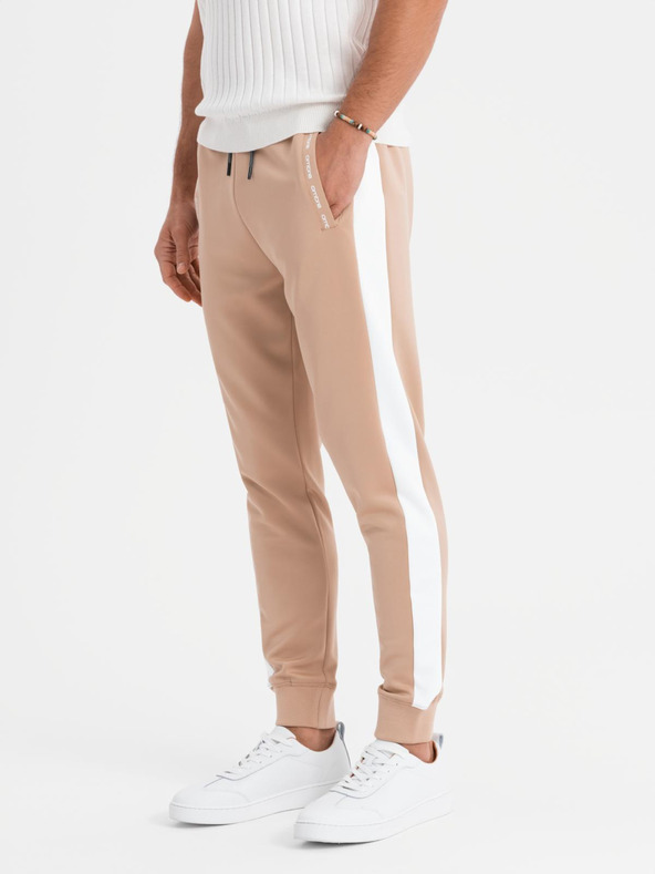 Ombre Clothing Pantaloni de trening joggers pentru bărbați cu dungi contrastante - bej
