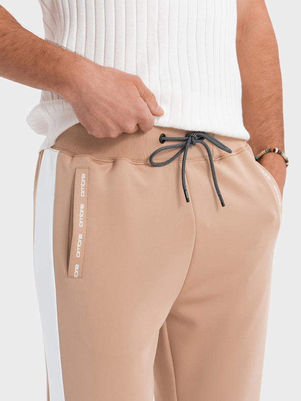 Ombre Clothing Pantaloni de trening joggers pentru bărbați cu dungi contrastante - bej