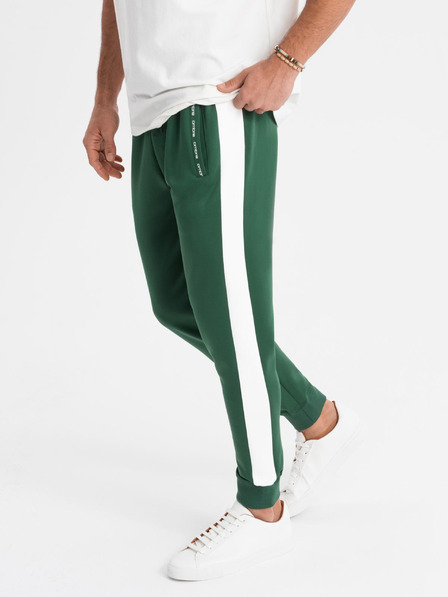 Ombre Clothing Pantaloni de trening pentru bărbați cu bordură contrastantă - verde închis