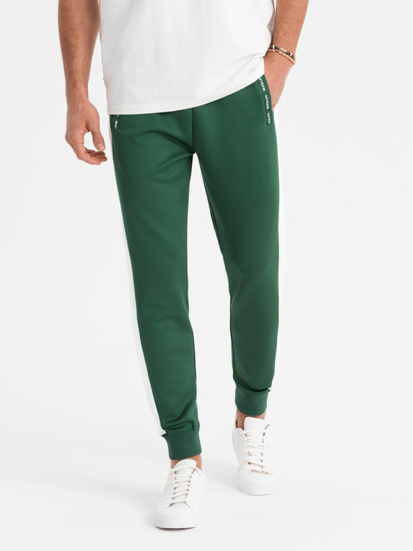 Ombre Clothing Pantaloni de trening pentru bărbați cu bordură contrastantă - verde închis