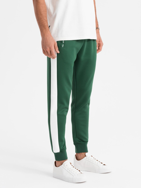 Ombre Clothing Pantaloni de trening pentru bărbați cu bordură contrastantă - verde închis