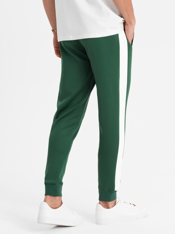Ombre Clothing Pantaloni de trening pentru bărbați cu bordură contrastantă - verde închis