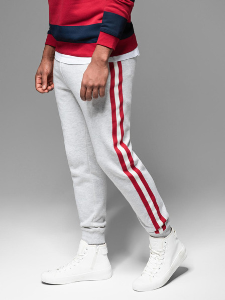 Ombre Clothing Pantaloni de trening pentru bărbați cu bordură și tăietură pe picioare - gri melanj