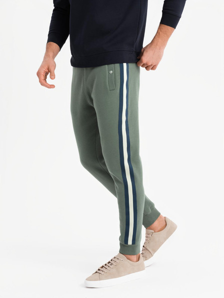 Ombre Clothing Pantaloni de trening pentru bărbați cu bordură și tăietură pe picioare - măsliniu