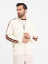 Ombre Clothing Hanorac pentru bărbați cu guler înalt și bordură - crem