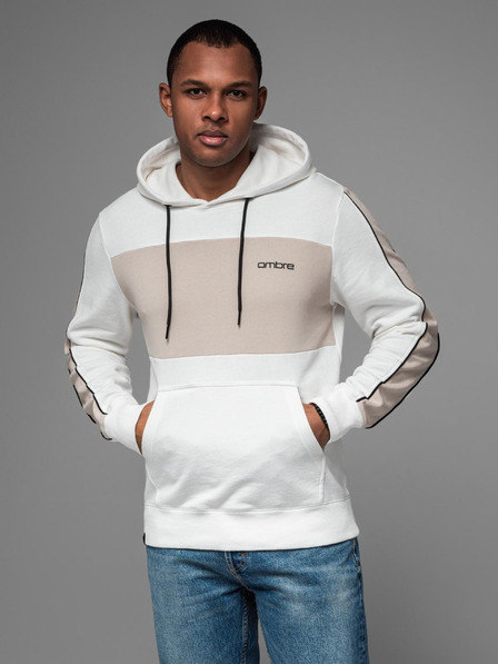 Ombre Clothing Hanorac din bumbac pentru bărbați cu glugă și detalii contrastante - alb
