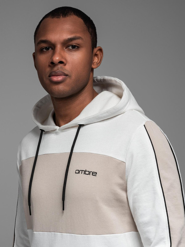 Ombre Clothing Hanorac din bumbac pentru bărbați cu glugă și detalii contrastante - alb