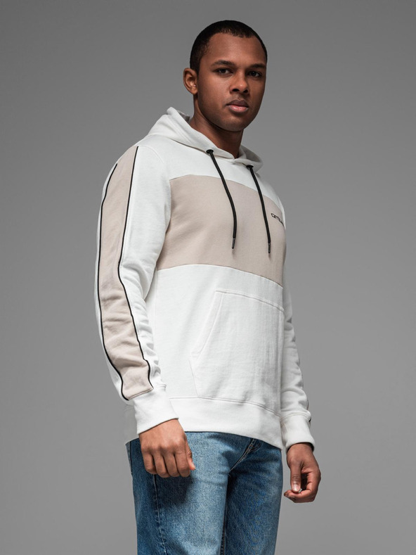 Ombre Clothing Hanorac din bumbac pentru bărbați cu glugă și detalii contrastante - alb