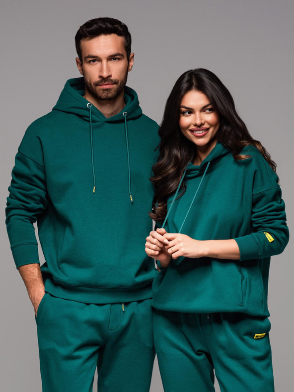 Ombre Clothing Hanorac unisex cu buzunare și glugă - verde închis