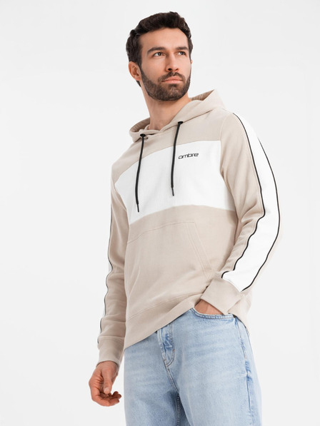 Ombre Clothing Hanorac din bumbac pentru bărbați cu glugă și elemente contrastante - bej