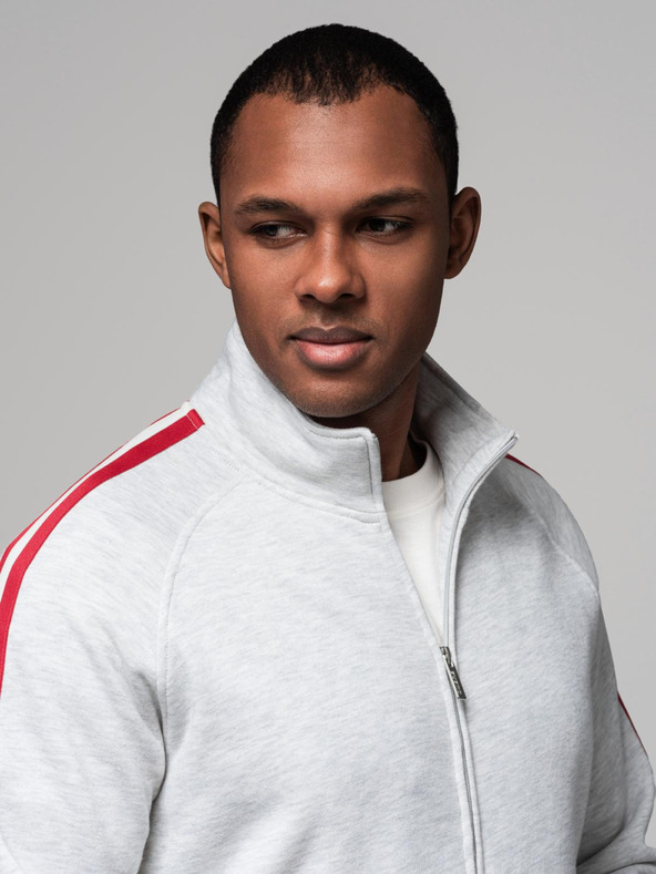 Ombre Clothing Hanorac pentru bărbați cu guler înalt și dungi - gri melanj