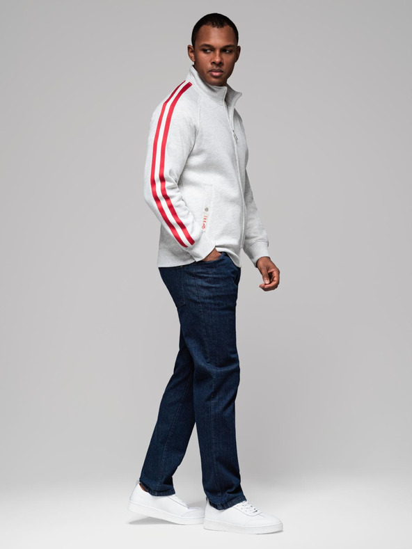 Ombre Clothing Hanorac pentru bărbați cu guler înalt și dungi - gri melanj