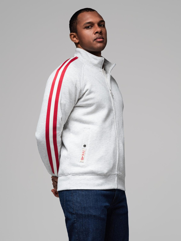 Ombre Clothing Hanorac pentru bărbați cu guler înalt și dungi - gri melanj