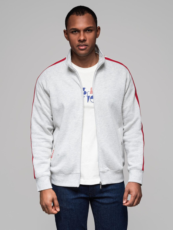 Ombre Clothing Hanorac pentru bărbați cu guler înalt și dungi - gri melanj