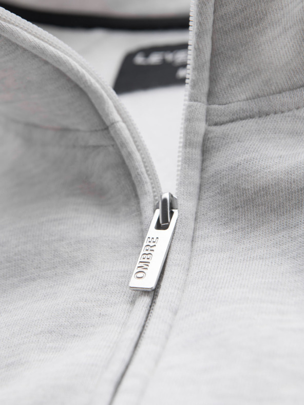 Ombre Clothing Hanorac pentru bărbați cu guler înalt și dungi - gri melanj