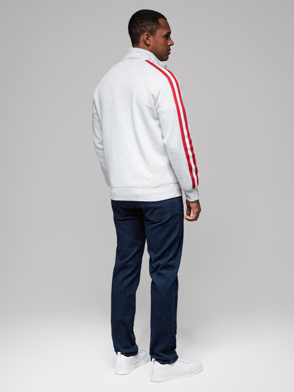 Ombre Clothing Hanorac pentru bărbați cu guler înalt și dungi - gri melanj