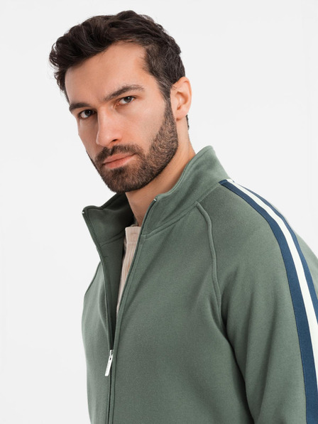 Ombre Clothing Hanorac pentru bărbați cu guler înalt și dungi - măsliniu