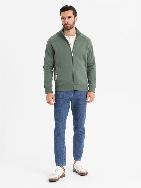 Ombre Clothing Hanorac pentru bărbați cu guler înalt și dungi - măsliniu