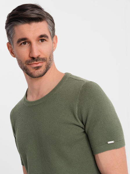 Ombre Clothing Tricou din bumbac kaki cu textură fină