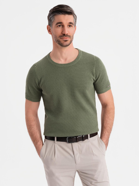 Ombre Clothing Tricou din bumbac kaki cu textură fină