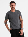 Ombre Clothing Tricou clasic din bumbac pentru bărbați BASIC cu decolteu în V - grafit
