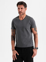 Ombre Clothing Tricou clasic din bumbac pentru bărbați BASIC cu decolteu în V - grafit