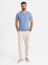 Ombre Clothing Tricou clasic din bumbac pentru bărbați BASIC cu decolteu în V - albastru