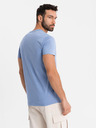Ombre Clothing Tricou clasic din bumbac pentru bărbați BASIC cu decolteu în V - albastru