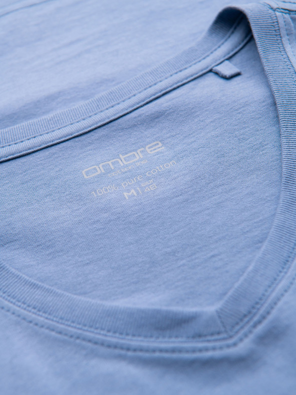 Ombre Clothing Tricou clasic din bumbac pentru bărbați BASIC cu decolteu în V - albastru