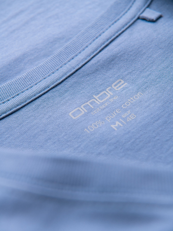 Ombre Clothing Tricou clasic din bumbac pentru bărbați BASIC cu decolteu în V - albastru