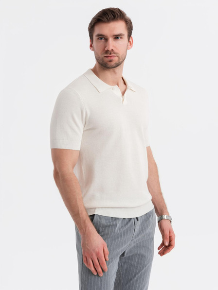Ombre Clothing Tricou polo din bumbac cu țesătură structurată pentru bărbați - alb