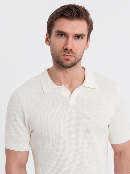 Ombre Clothing Tricou polo din bumbac cu țesătură structurată pentru bărbați - alb
