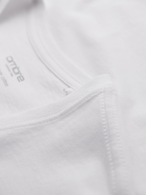 Ombre Clothing Tricou clasic din bumbac pentru bărbați BASIC cu decolteu - alb