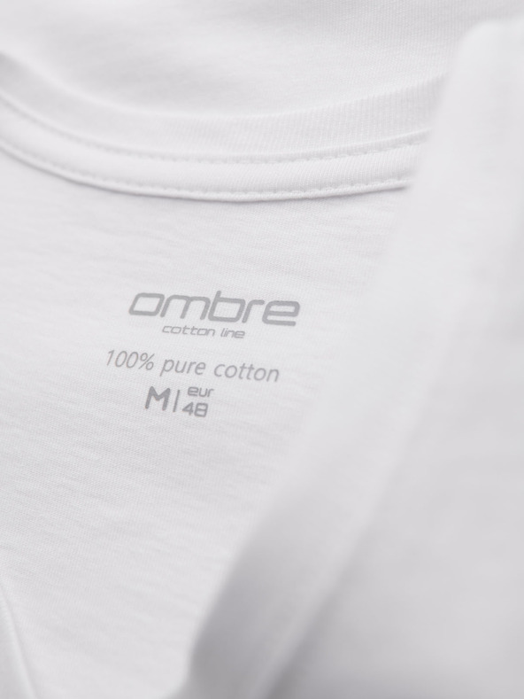 Ombre Clothing Tricou clasic din bumbac pentru bărbați BASIC cu decolteu - alb