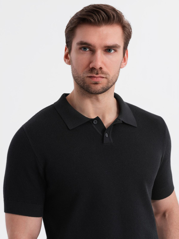 Ombre Clothing Tricou polo din bumbac pentru bărbați din țesătură structurată - negru