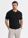 Ombre Clothing Tricou polo din bumbac pentru bărbați din țesătură structurată - negru