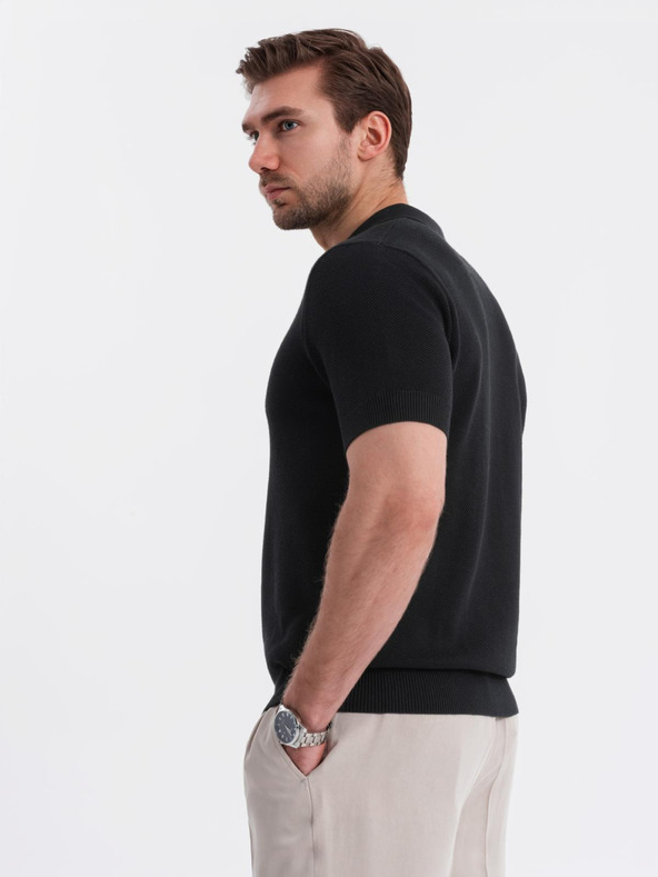 Ombre Clothing Tricou polo din bumbac pentru bărbați din țesătură structurată - negru