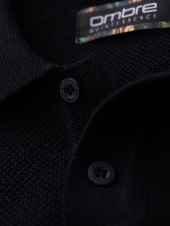 Ombre Clothing Tricou polo din bumbac pentru bărbați din țesătură structurată - negru