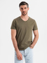 Ombre Clothing Tricou clasic BASIC din bumbac pentru bărbați cu decolteu în V - verde măsliniu închis