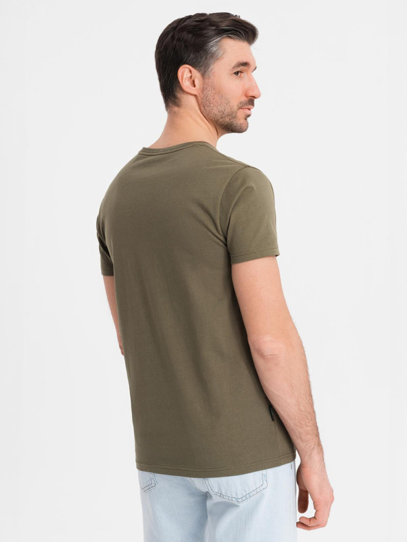 Ombre Clothing Tricou clasic BASIC din bumbac pentru bărbați cu decolteu în V - verde măsliniu închis