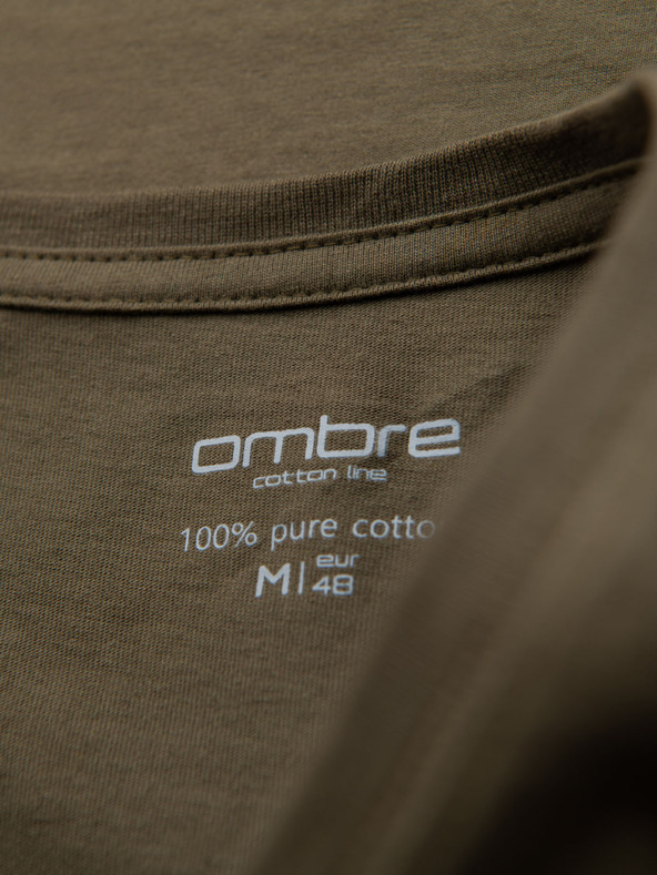 Ombre Clothing Tricou clasic BASIC din bumbac pentru bărbați cu decolteu în V - verde măsliniu închis