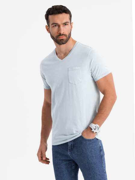 Ombre Clothing Tricou din bumbac pentru bărbați cu decolteu în V și efect spălat - gri