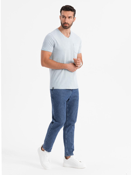 Ombre Clothing Tricou din bumbac pentru bărbați cu decolteu în V și efect spălat - gri