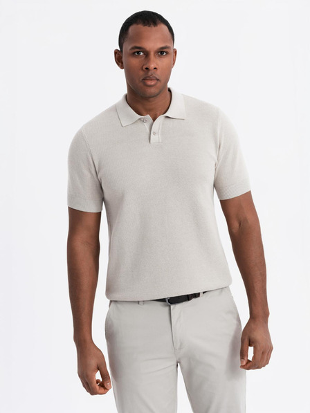 Ombre Clothing Tricou polo din bumbac pentru bărbați din țesătură structurată - bej