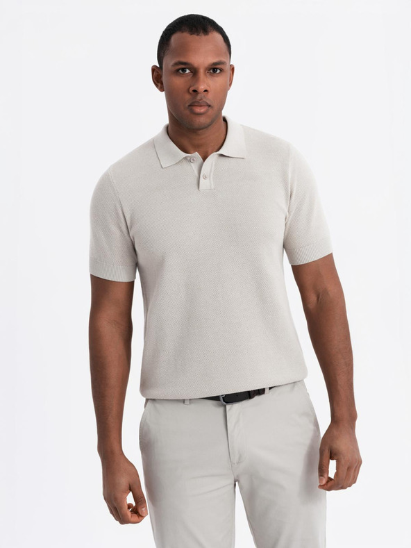 Ombre Clothing Tricou polo din bumbac pentru bărbați din țesătură structurată - bej