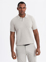 Ombre Clothing Tricou polo din bumbac pentru bărbați din țesătură structurată - bej