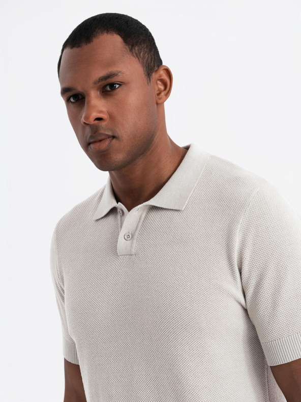 Ombre Clothing Tricou polo din bumbac pentru bărbați din țesătură structurată - bej