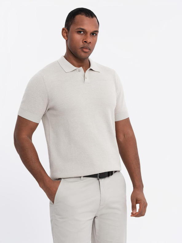 Ombre Clothing Tricou polo din bumbac pentru bărbați din țesătură structurată - bej
